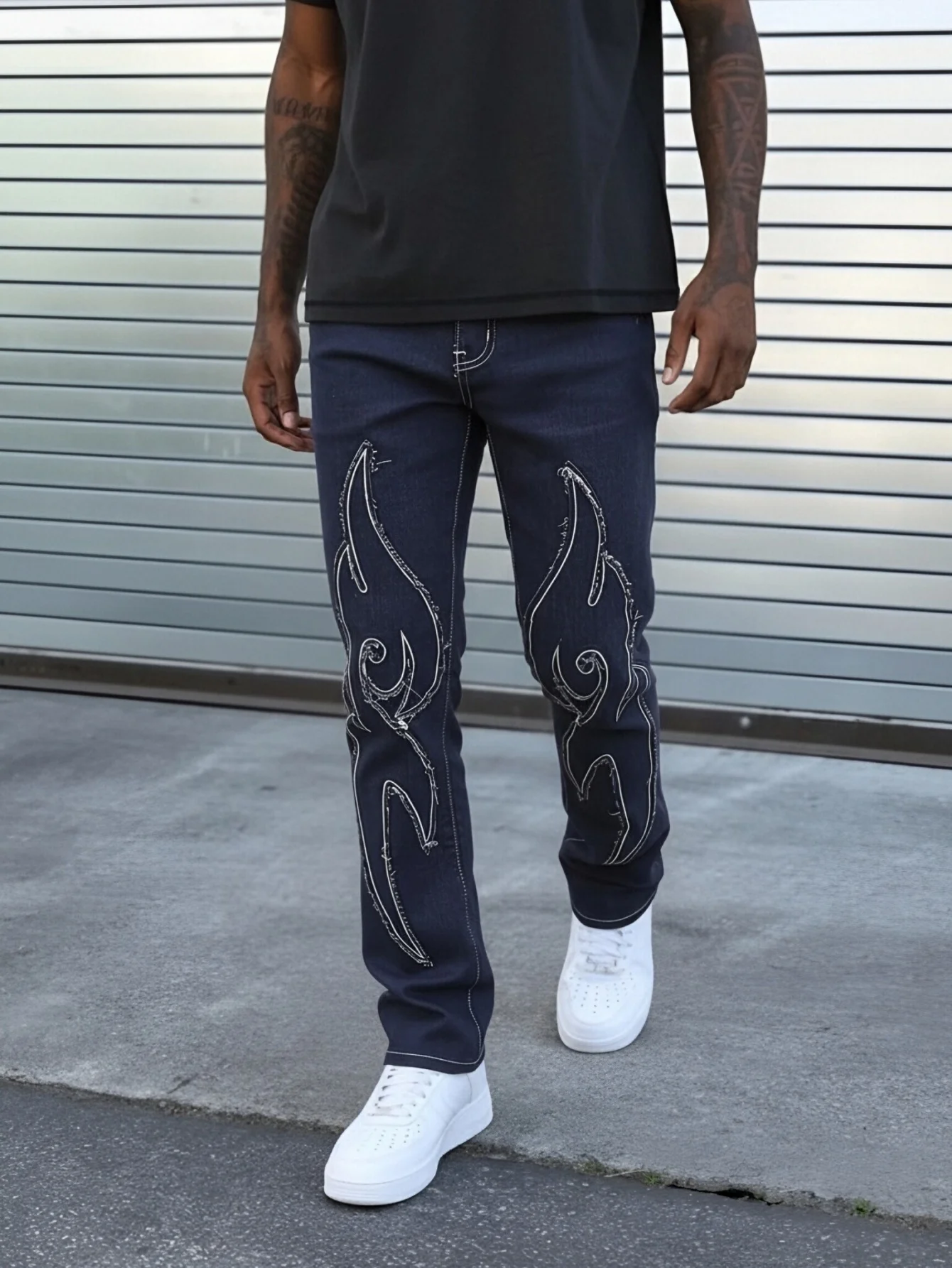 Men's Classic Stretch Jeans with Embroidered Design, Men's Street Style Pants Version Fashion Jeans