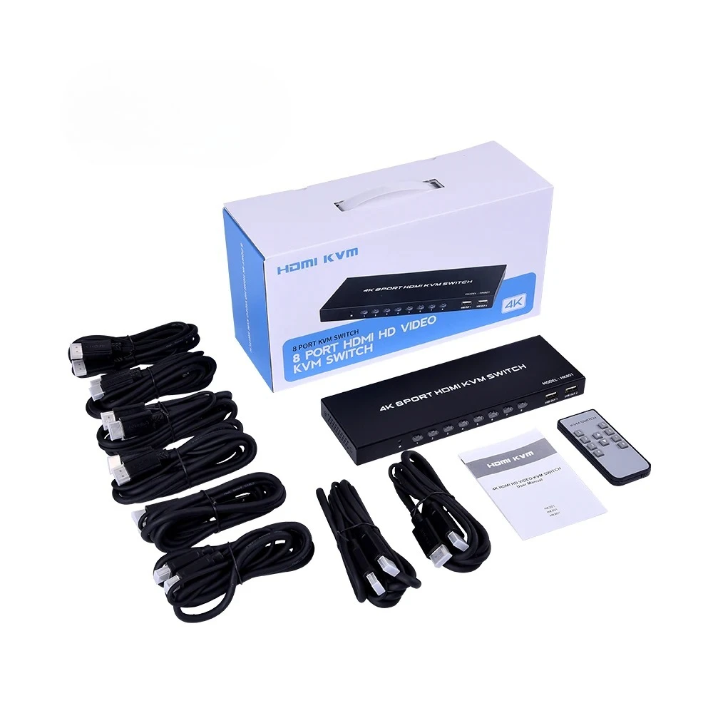 FJ-HK801 Fjgear 8 Port HDMI KVM Switch 4K 3840*2160/30Hz Manual Control Plastic Shell with Desktop Controller