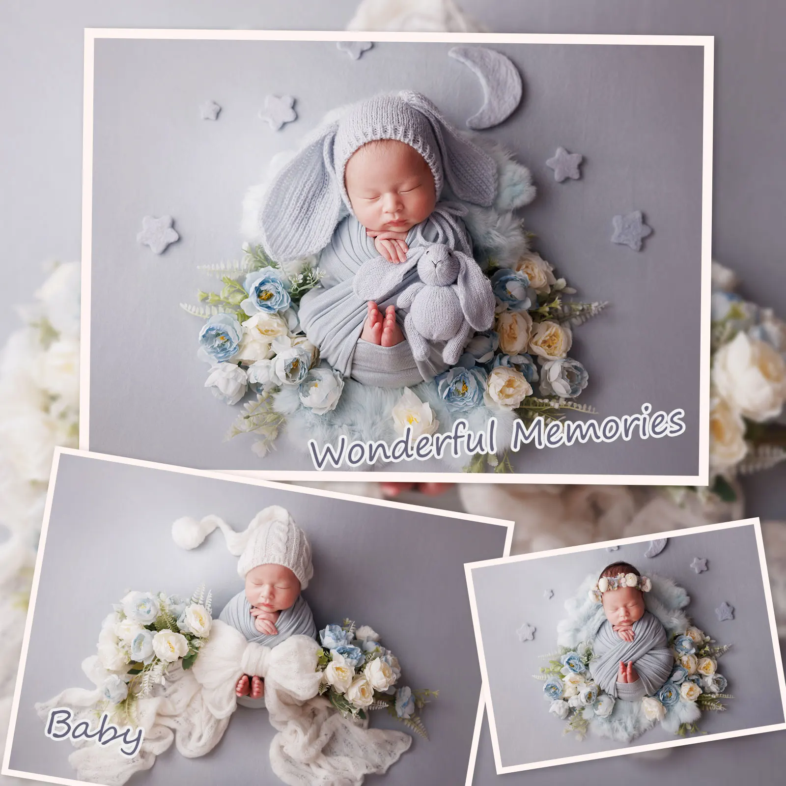 Puntelli per fotografia neonato da 0 a 1 mese Tema Monet Garden con cappello coordinato Avvolgimento per neonata e fascia floreale in feltro per il servizio
