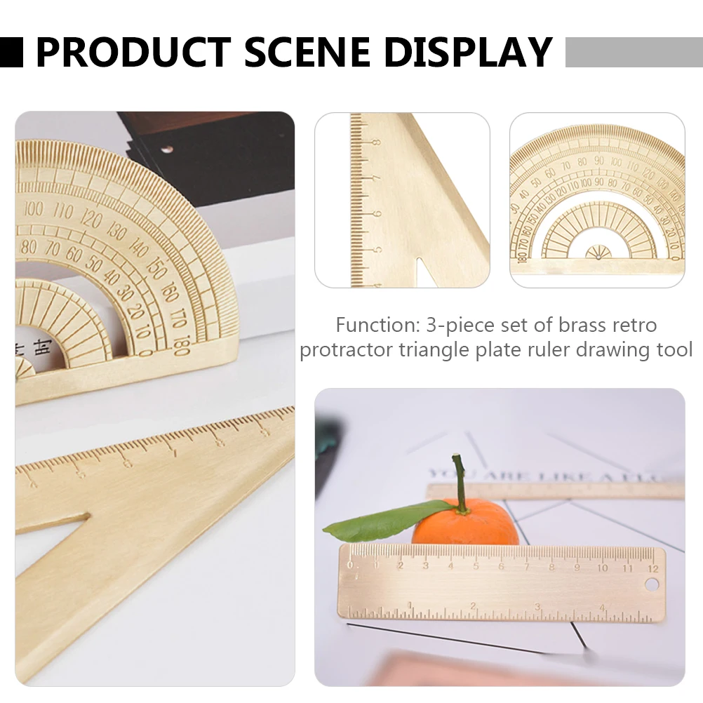 

Brass Drawing Tools Triangle Ruler Protractor Set Clear Measurement Scale Large School Stationery Portable Student