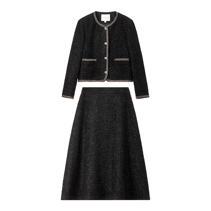 SENTUBILA Dames 2-delige tweedsets Dames elegante outfits 2026 Lente Contrastversiering Cropped gewatteerde jassen Roksets 144Z57533