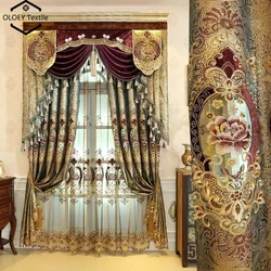 Luxury Golden Velvet Embroidered Curtains for Living Room Bedroom Elegant Hollow Shading Drapes Custom Valance Tulle Villa Decor
