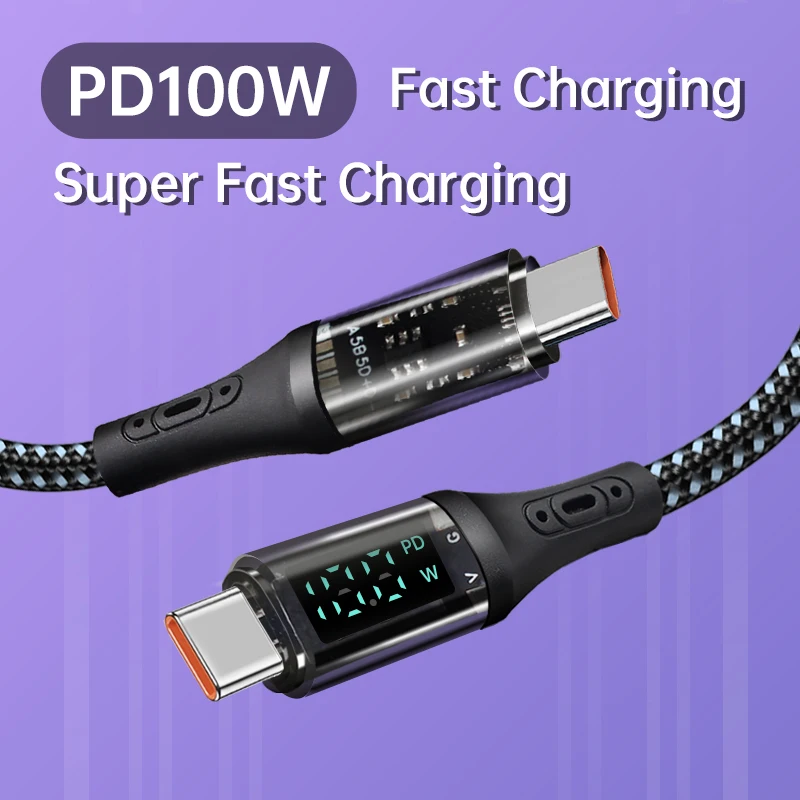 PD 100W Fast Charging Digital Display USB C to Type C Cable 5A For iPhone 15 Pro Max Huawei Xiaomi Oneplus 12 OPPO Macbook iPad