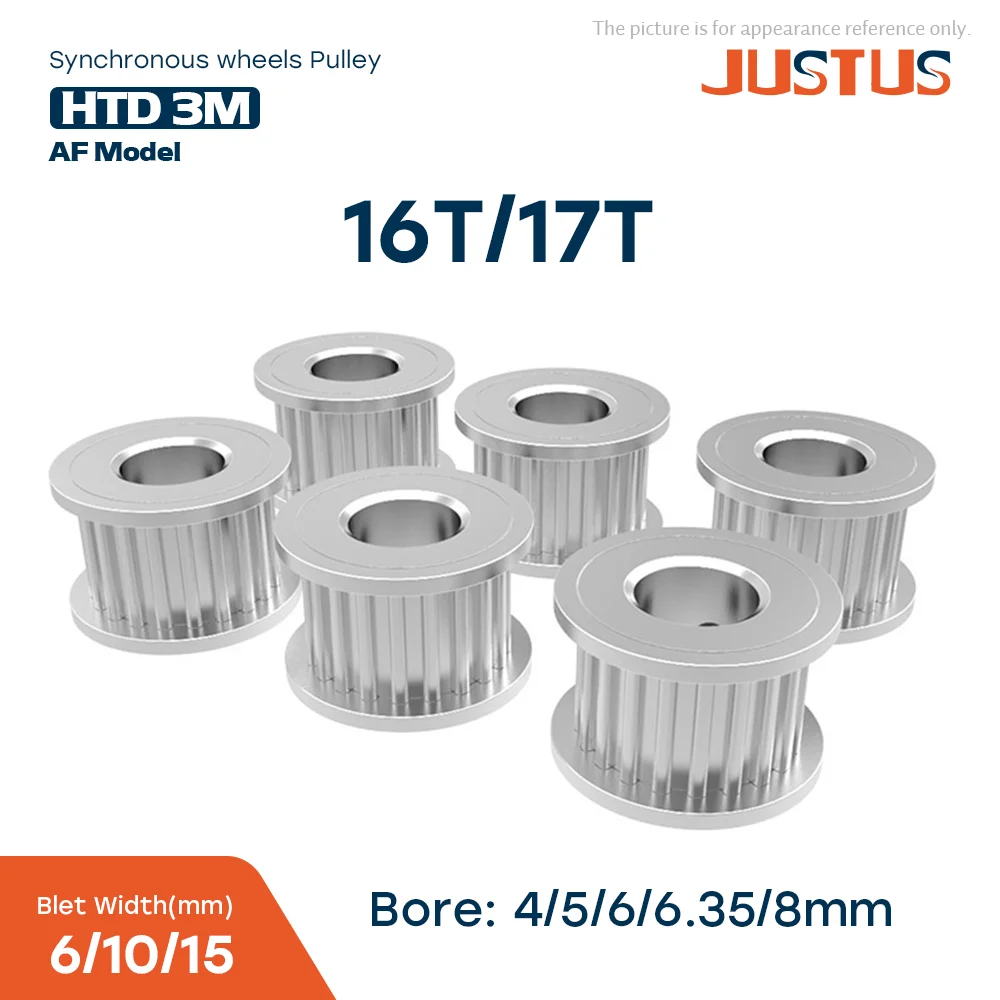 

HTD 3M 16/17 Tooth AF model Timing Pulley With Gear Pitch 3mm Inner Hole Of 4/5/6/6.35/8mm And Surface Width 6/10/15mm