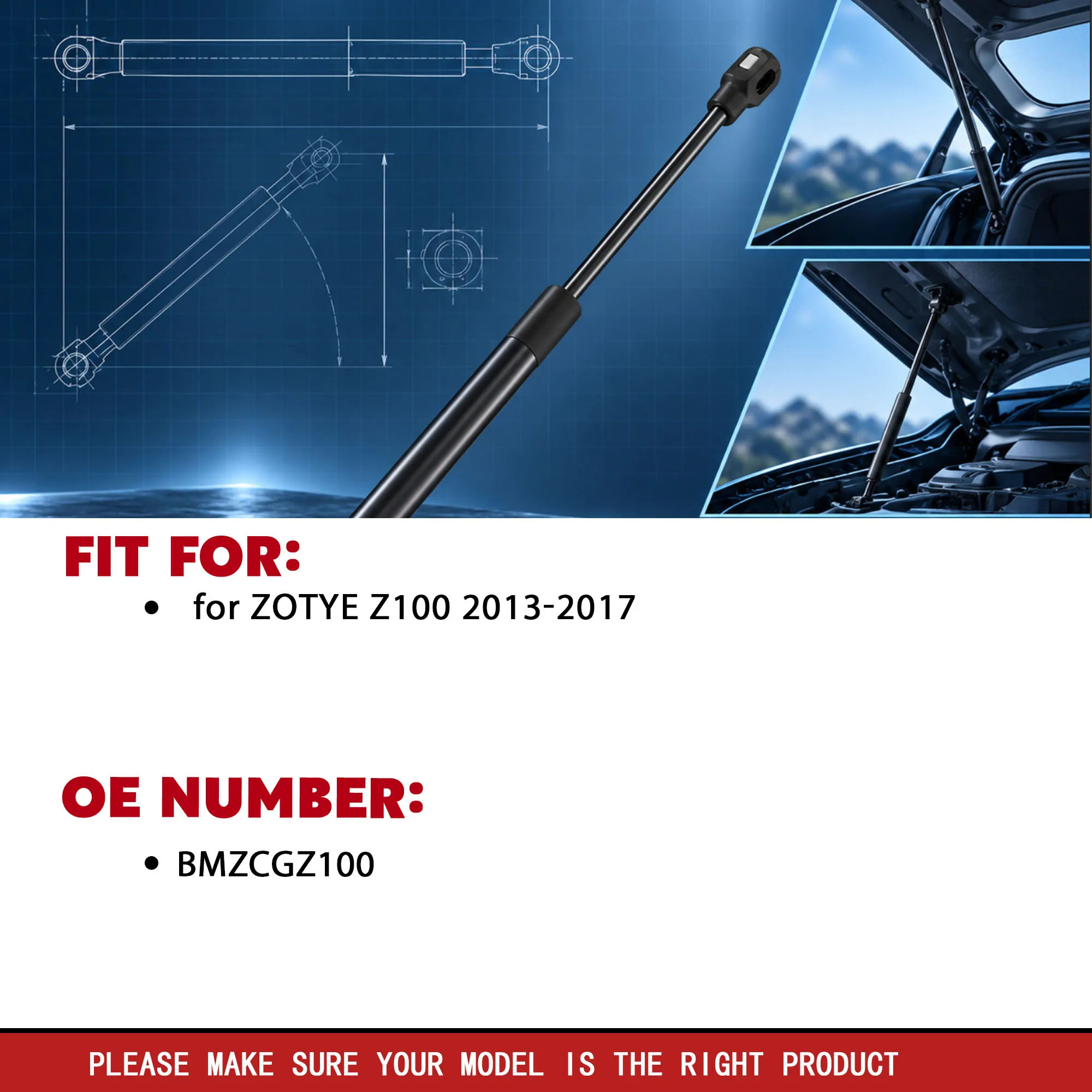 2Pcs Boot Gas Spring for Zotye Z100 2013-2017 Rear Tailgate Lift Support Shock Strut OE BMZCGZ100