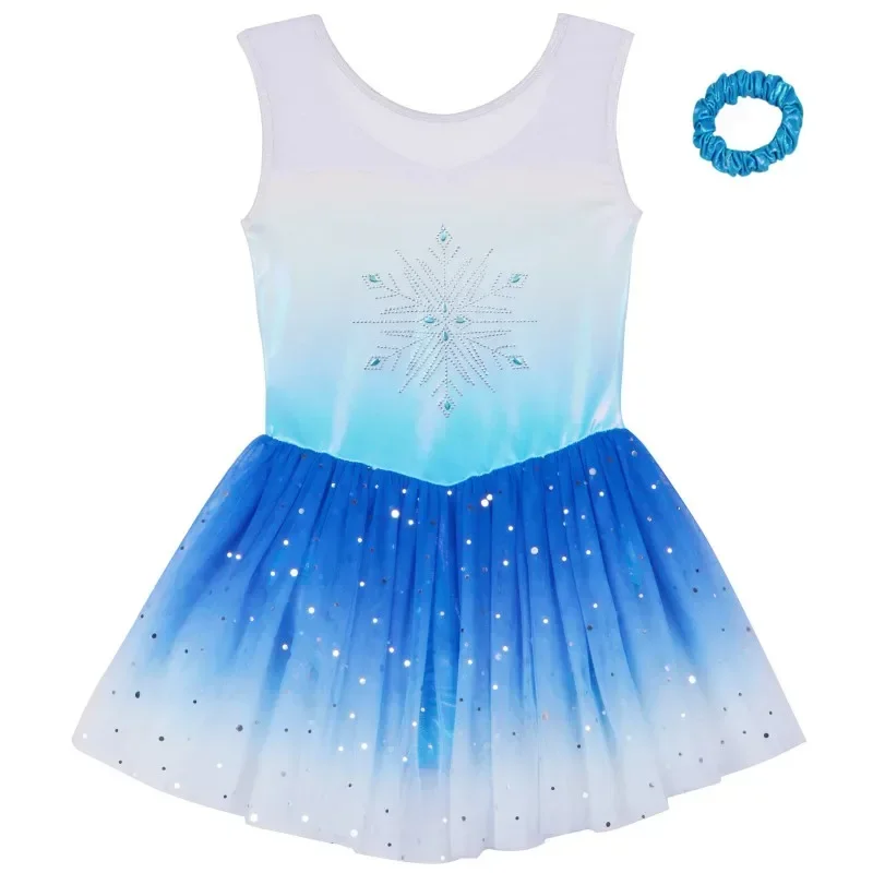 Snow Rainbow Sleeveless Practice Dress 4-8Y Kids' Fashion Ballet Gymnastics Leotards Princess Mesh Dress Stage Performance Dress