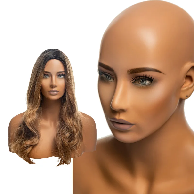 Half-body Mannequin Female Model Head with Double Shoulder, Wig, Accessories and Hat Display Prop, Window Display Mannequin Head