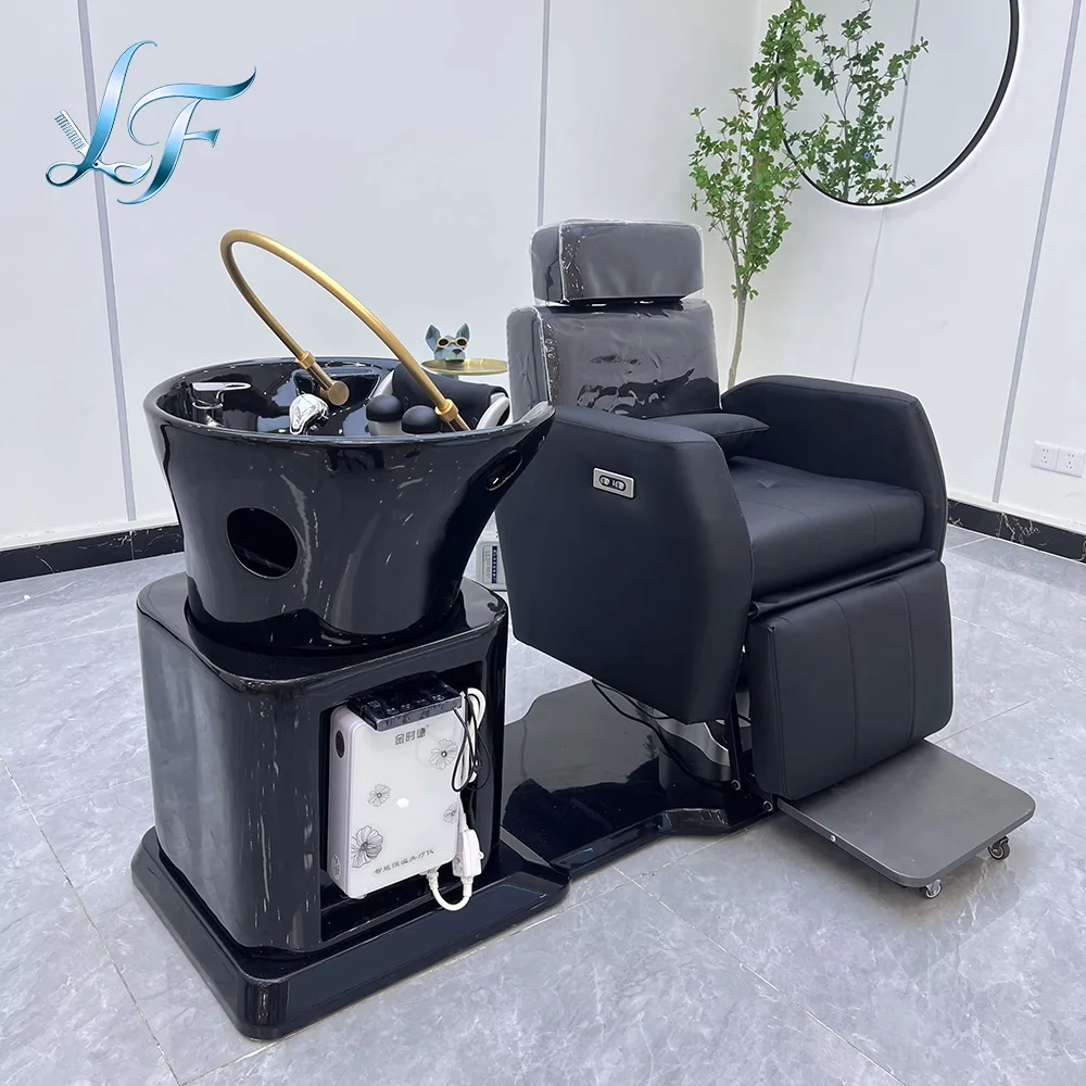 Multifunctional High Grade Ceramic Basin Electric Adjustable Shampoo Chair Durable Synthetic Leather