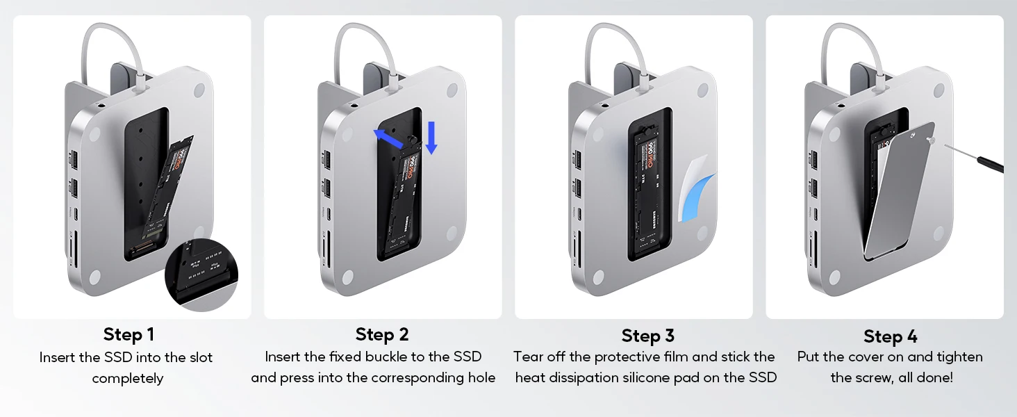 PULWTOP Mac mini Hub M1 M2 mit M.2 SSD-Gehäuse (NICHT für M4 2024), USB-C-Dock mit USB A/C 10 Gbit/s, USB A 2.0, SD/TF, Audio – Detail 3
