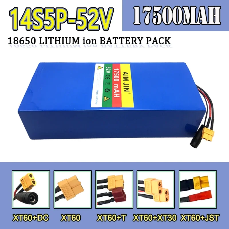 

52V 17500mAh 14S5P Rechargeable Lithium Battery Pack 18650 17.5Ah High-power 500W 750W 1200W 1500W Built-in BMS Li-ion Batteries