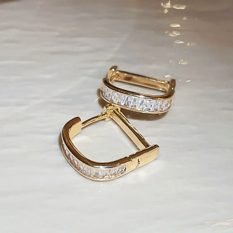 2024 D Shaped Hoop Earrings for Women Gold Color Fashion Contracted Girls Ear Accessories with CZ Temperament Female Jewelry