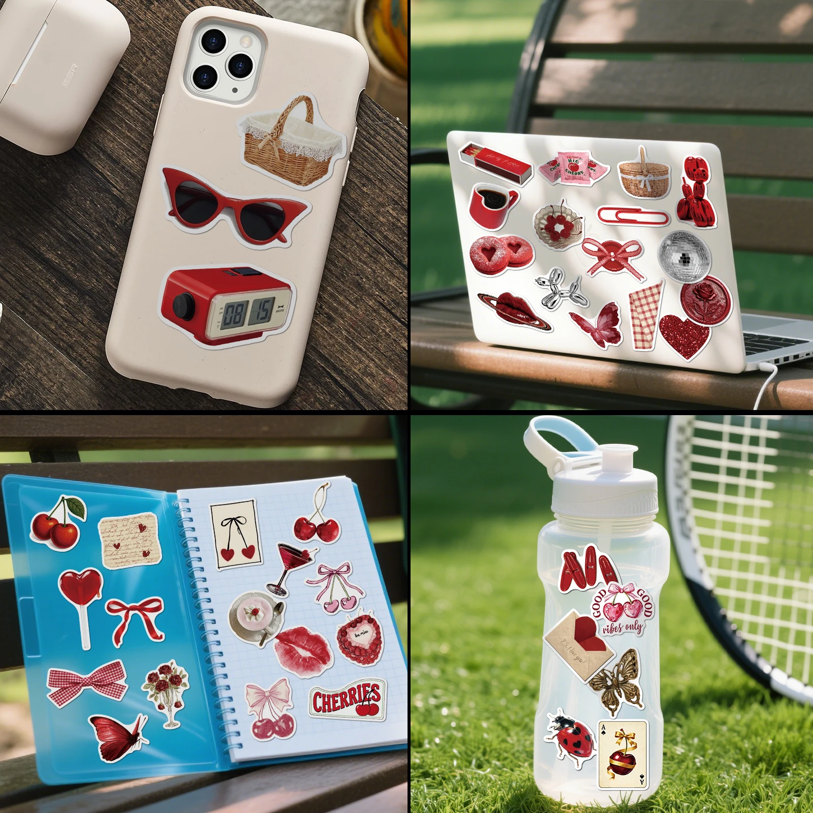 50 Pegatinas de Chicas Cereza, Lindas Calcomanías de Frutas para Laptop, Botella de Agua, Equipaje, Teléfono, Maleta, Patinetas, Regalos para Niñas