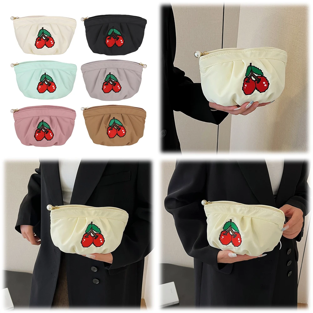 

Маленькая косметичка с вышивкой вишней, органайзер для макияжа, дорожная сумка для женщин, для необходимых вещей в путешествии