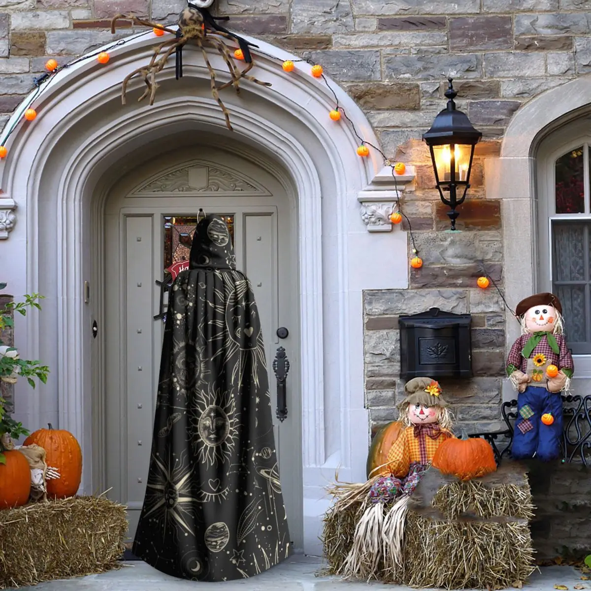 السماوية الصوفي الباطنية ماجيك الشمس القمر طويل مقنعين عباءة الساحرة القرون الوسطى زي تأثيري كيب HalloweenParty الكبار للجنسين