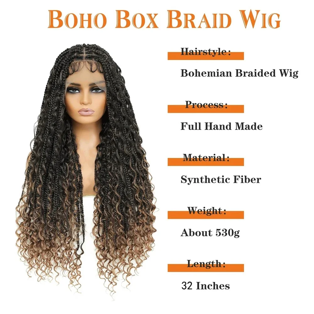 Full Lace Box Braids Wig Synthetic 3X Twist Braids Crochet Hair Wig For Black Women Afro Dreadlocks 32 Inch Baby Hair Wig Daily