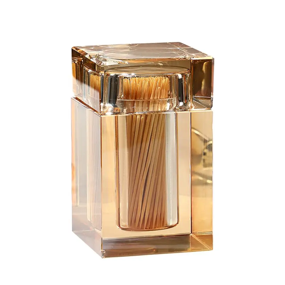 Luxury Crystal Glass Toothpick Box Barrel Home Dining Table Hotel Cotton Swab Dental Floss Storage Box Jar Clear Glass Container