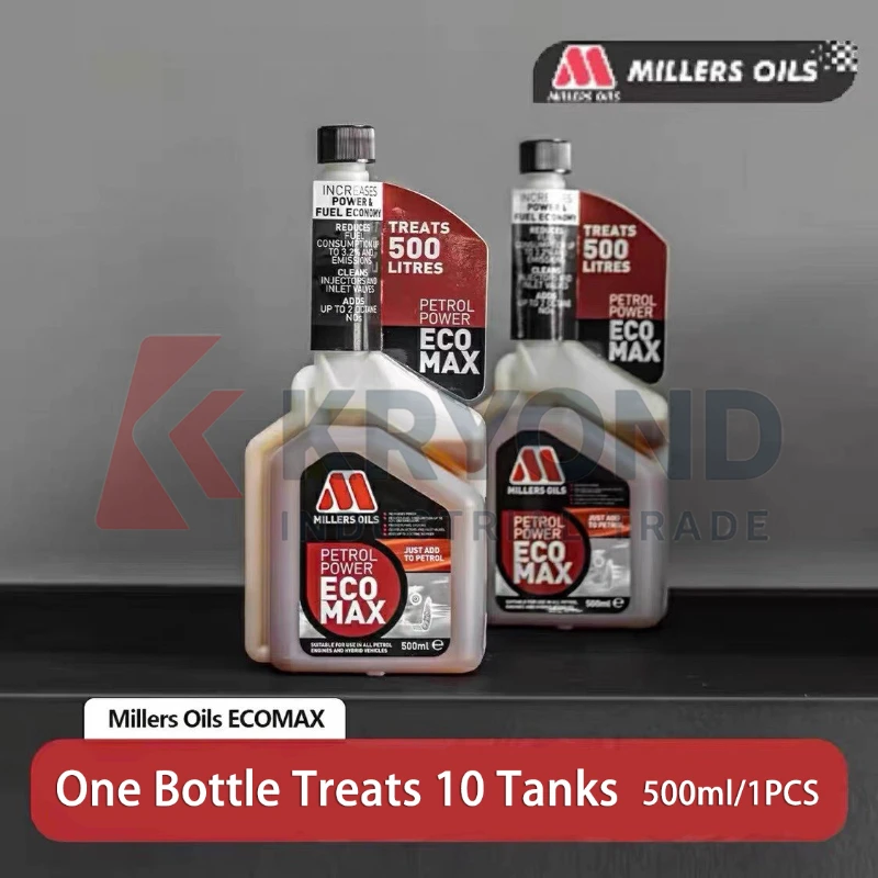 Millers Oils PETROL POWER ECOMAX Fuel Additive Petrol Engine Injector Cleaner Carbon Removal Improve Efficiency Power Boost Powe