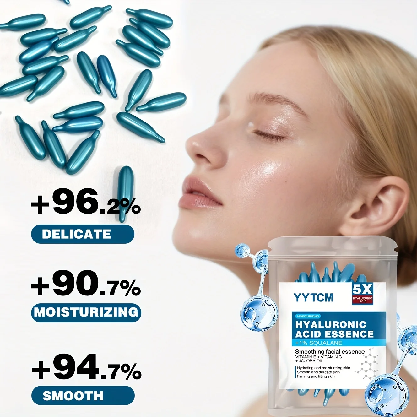 حمض الهيالورونيك جوهر كبسولة الترطيب العميق، جوهر ترطيب وتفتيح البشرة العميقة (0.4 جرام × 30 كبسولة)/كيس -1 كيس