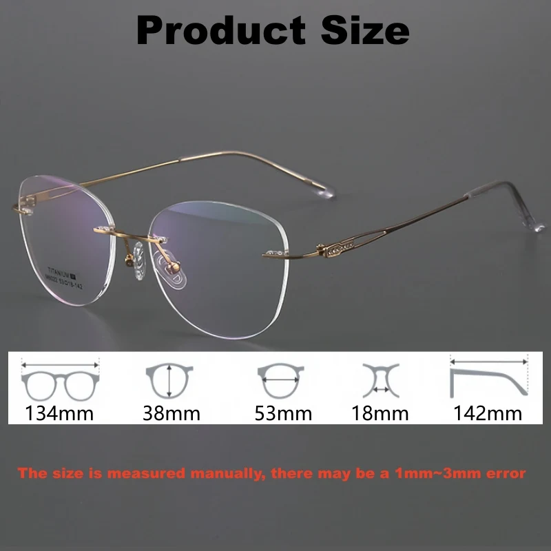 XBORA Ultra Light Titanium Alloy Women's Cat Eyes Rimless Retro Fashion Trend Simple Exquisite And Elegant High‑Quality Glasses