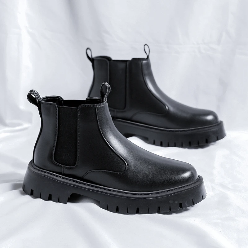 Przystojne męskie buty za kostkę, niezbędne dla modnych mężczyzn, nowe buty za kostkę, wygodne męskie buty biznesowe na grubej podeszwie, uniwersalne sznurowane buty outdoorowe za kostkę, modne męskie buty.