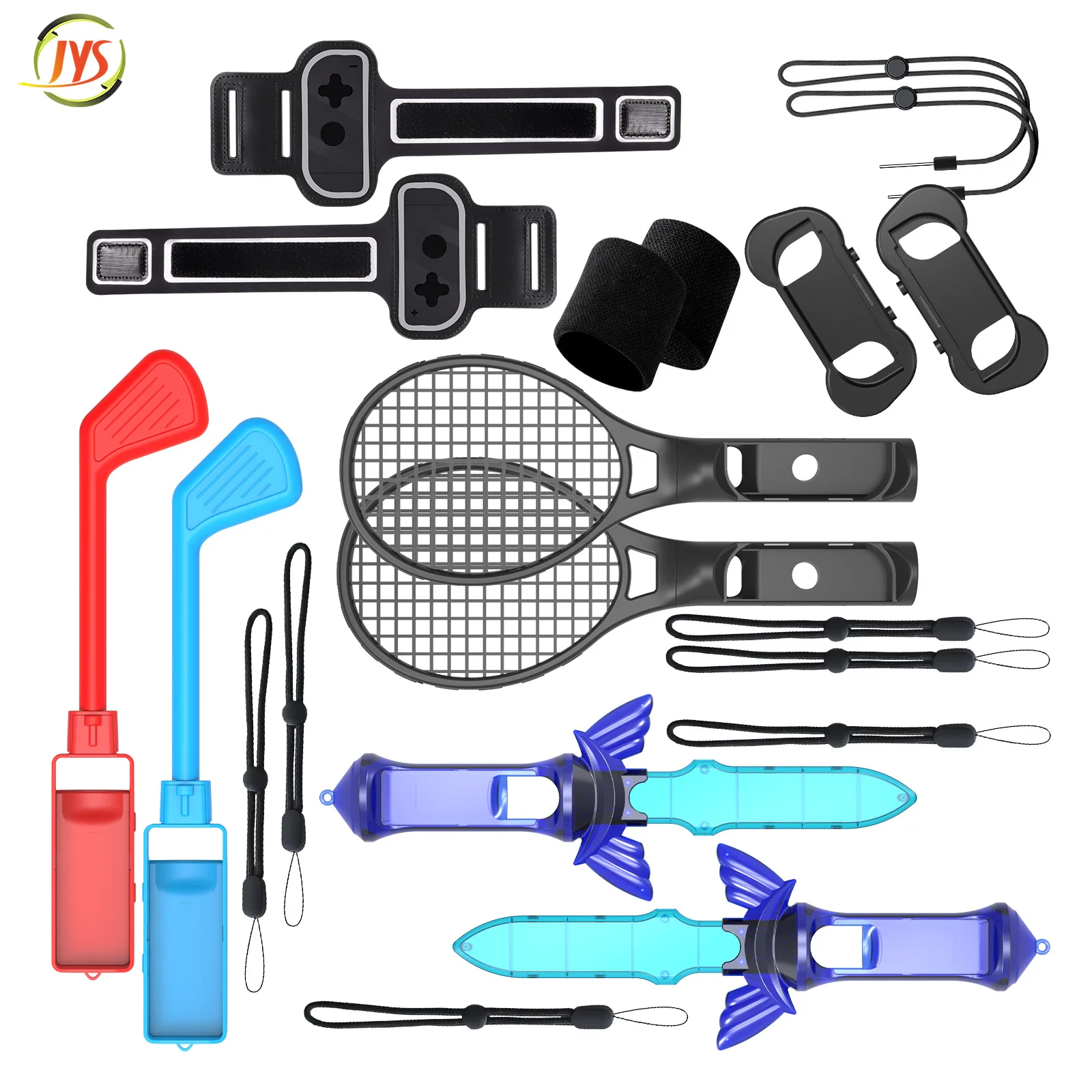 JYS-NS241 for Switch Sports Somatosensory Sports Set 12 in 1 NS Joycon Joystick Kit Silicone Cap Wrist Strap Strap Tennis Racket