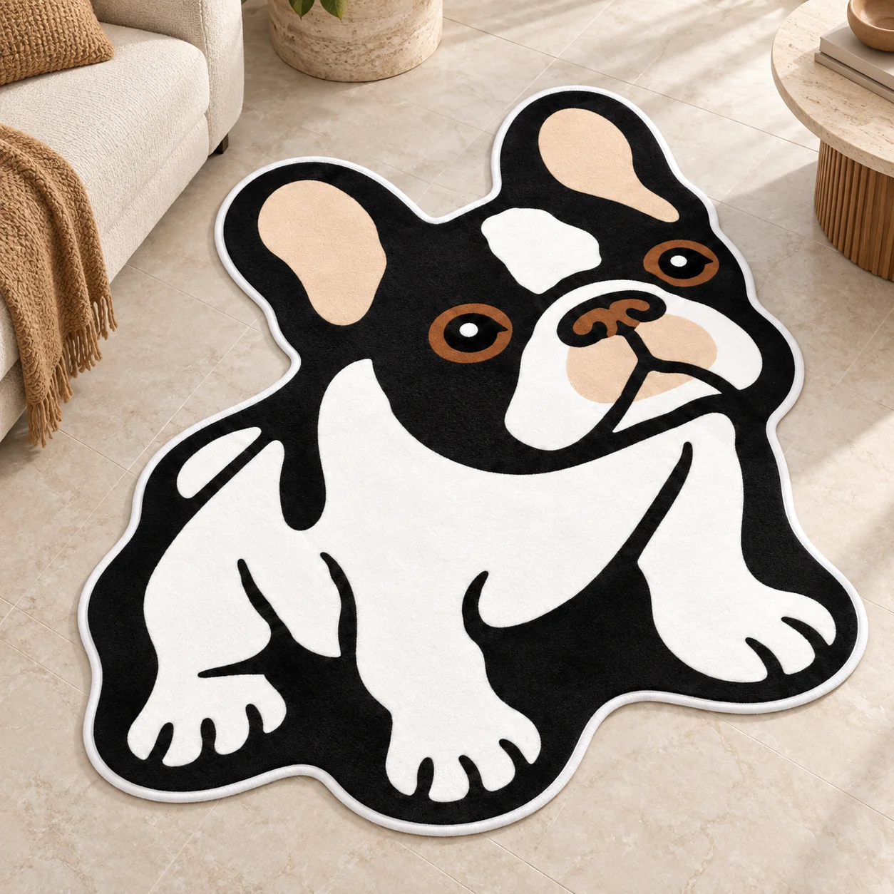 French Bulldog Shaped Area Rug, Cute Dog Floor Mat for Bedroom Living Room Entryway Pet Mat Cozy Practical Pet Lover Home Decor
