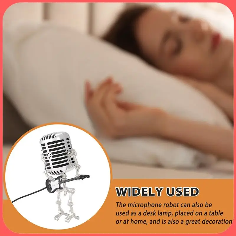 

AA89-Mic Robot,Retro Style Microphone Robot Table Lamp,Holding Guitare Night Light,Vintage Microphone Robot Desk Lamp