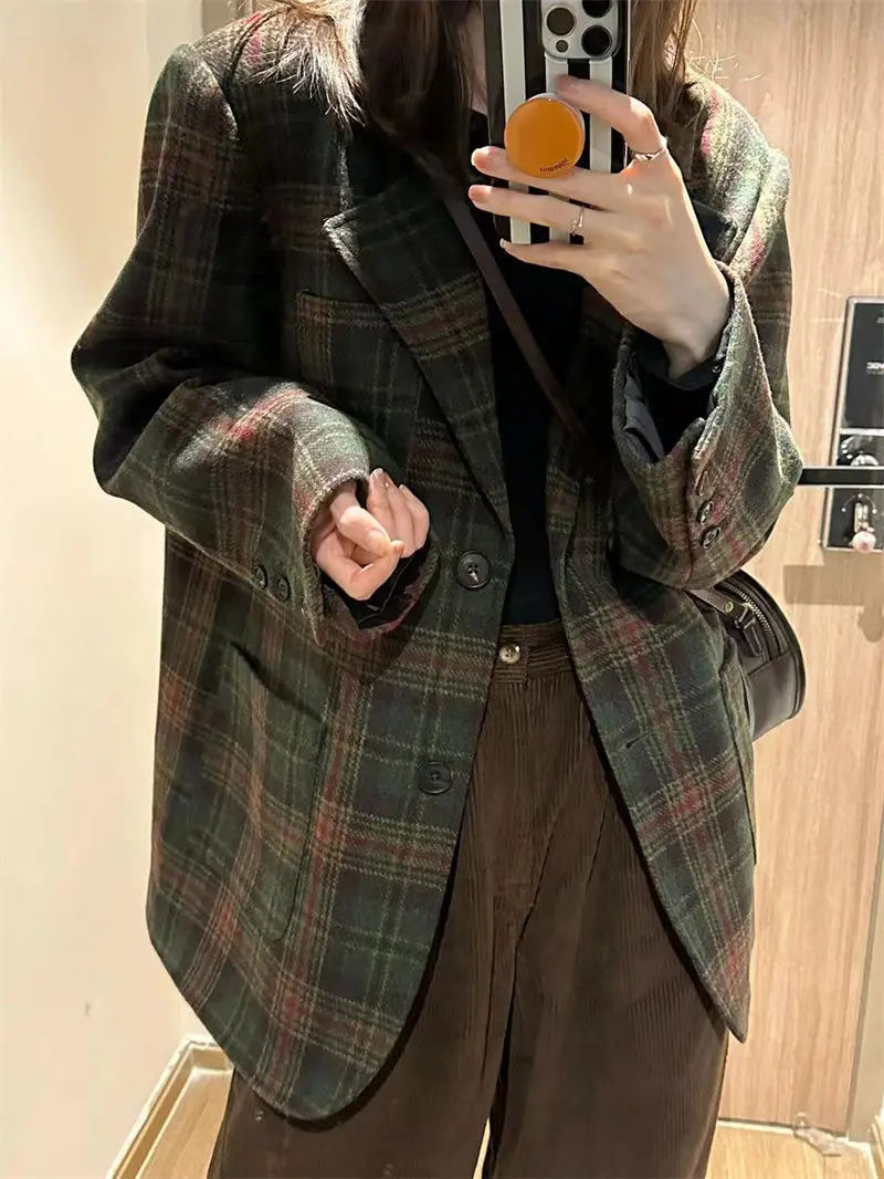 

2025 Spring and Autumn New Women's Woolen Coat Loose Commuter Suit Collar Jacket