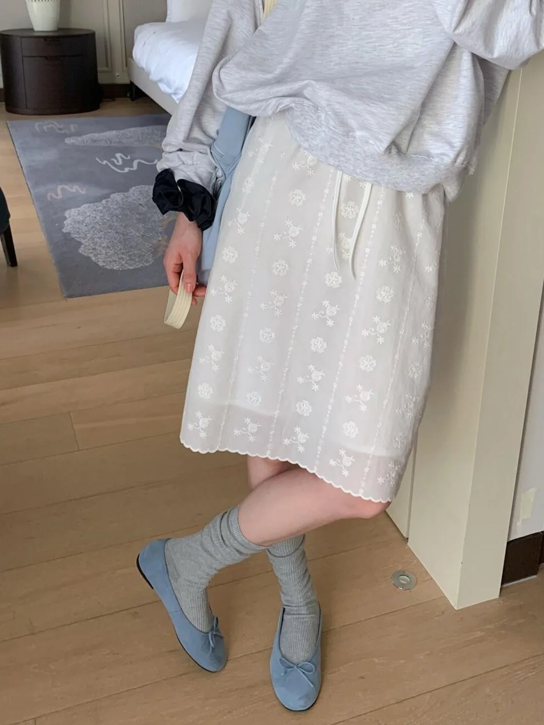Korean Style Gentle Lace Midi Skirt Women's Spring Summer New Simple White Straight H-Line Skirt with Embroidery Floral Trim