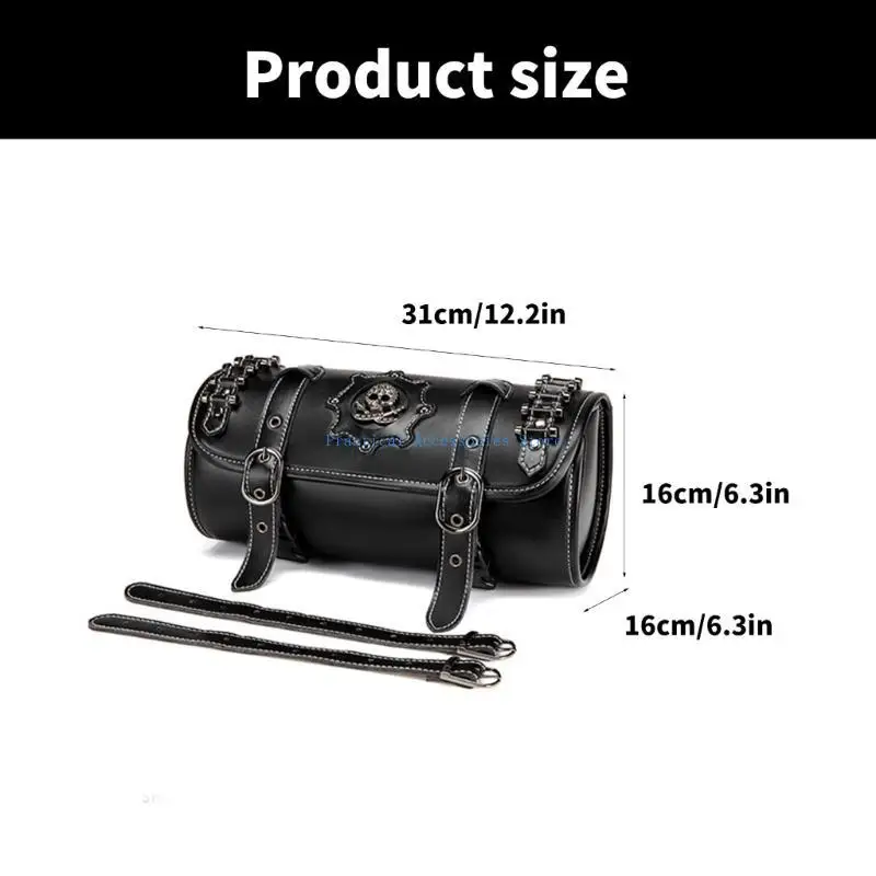 U75E Motorcycle Front Bag Vintage Tool Saddlebag Front Fork Handlebar Bag Skull Pattern PU Storage Motorbike Tool Bag