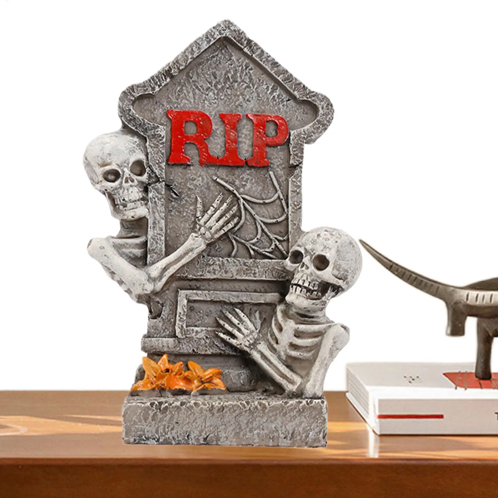 

Halloween Miniature Tombstones Figurine Resin Skeleton Tombstone Statue Hand-Carved Graveyard Skull Scene Decor Party