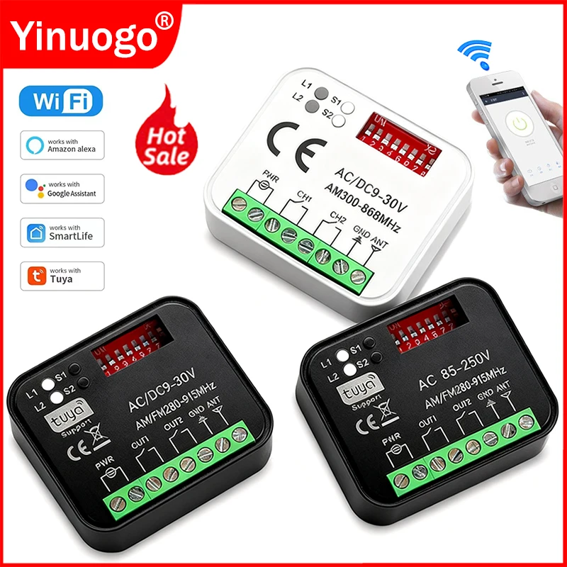 300MHz-868MHz Tuya WIFI Vida inteligente App Control remoto receptor controlador inteligente On Off interruptor garaje puerta abridor receptor