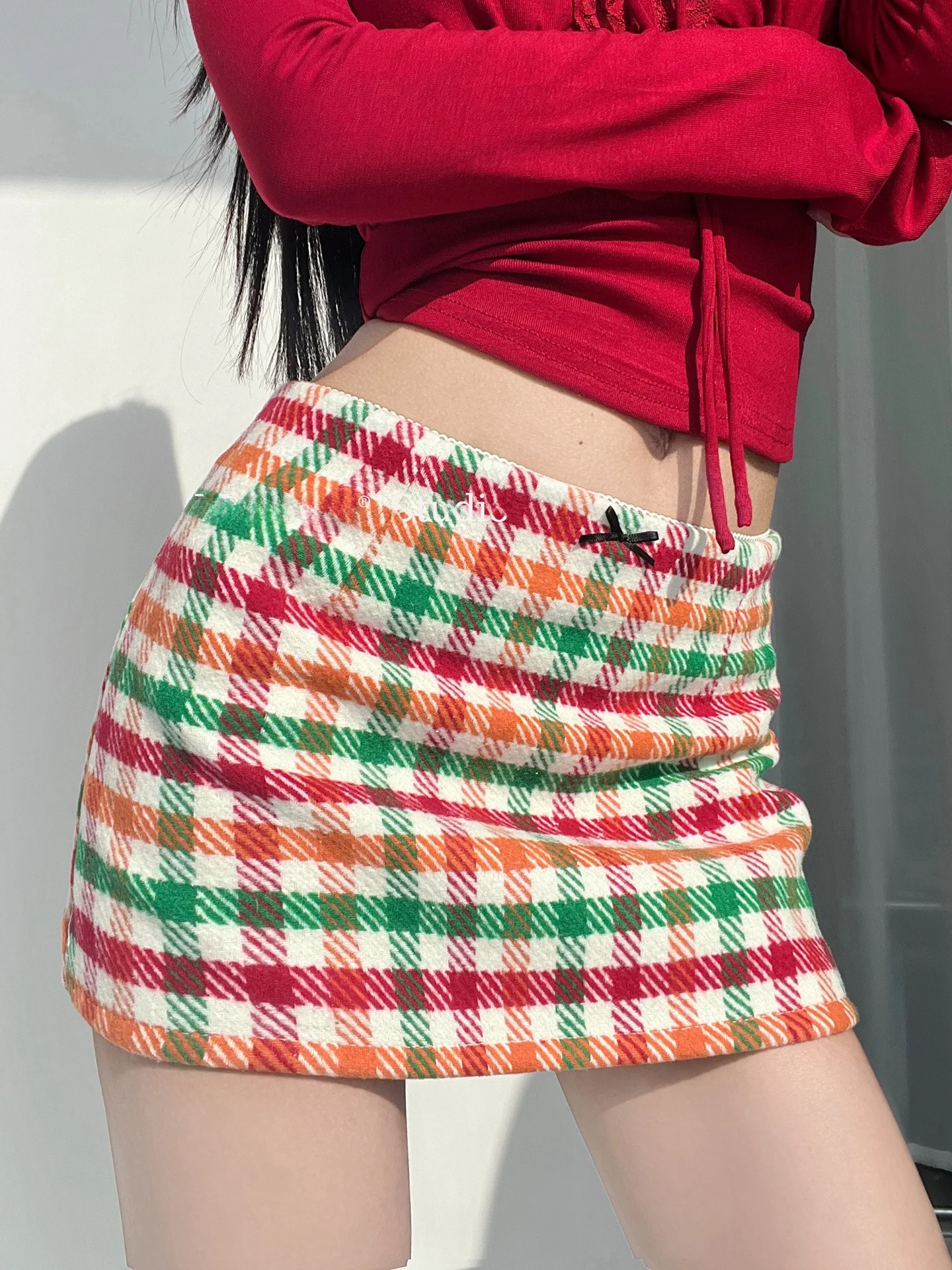 Low Waist A-Line  Skirt Women's Sweet Heart Candy Grid Pattern Slimming Short Skirt Spring 2026 New Style Casual Vintage