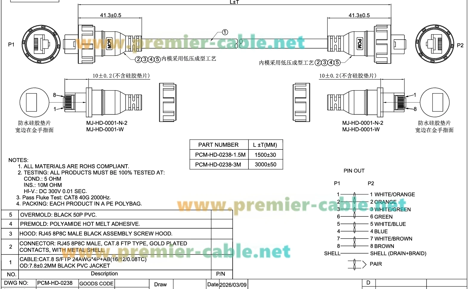 010-10550-00 Marine-Netzwerkkabel IP67 wasserdicht RJ45 Stecker auf Stecker Ethernet-Kabel für Garmin GPSMAP, GMR Radar, GSD Sonar, GMS – Detail 1