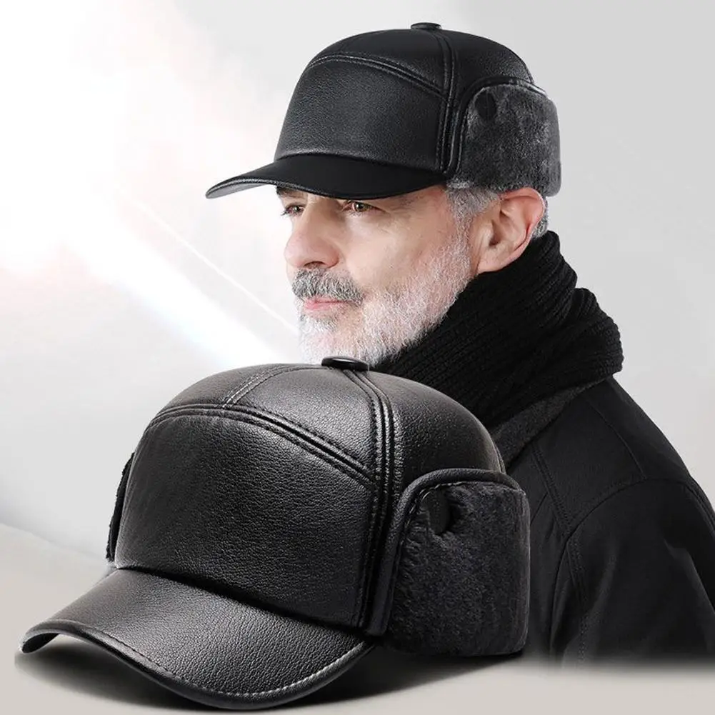High Quality Winter Men's Leather Hat Thicken PU Leather Plus Velvet Thicken Man Caps Dad Hat Sombrero De Cuero Del Hombre Super