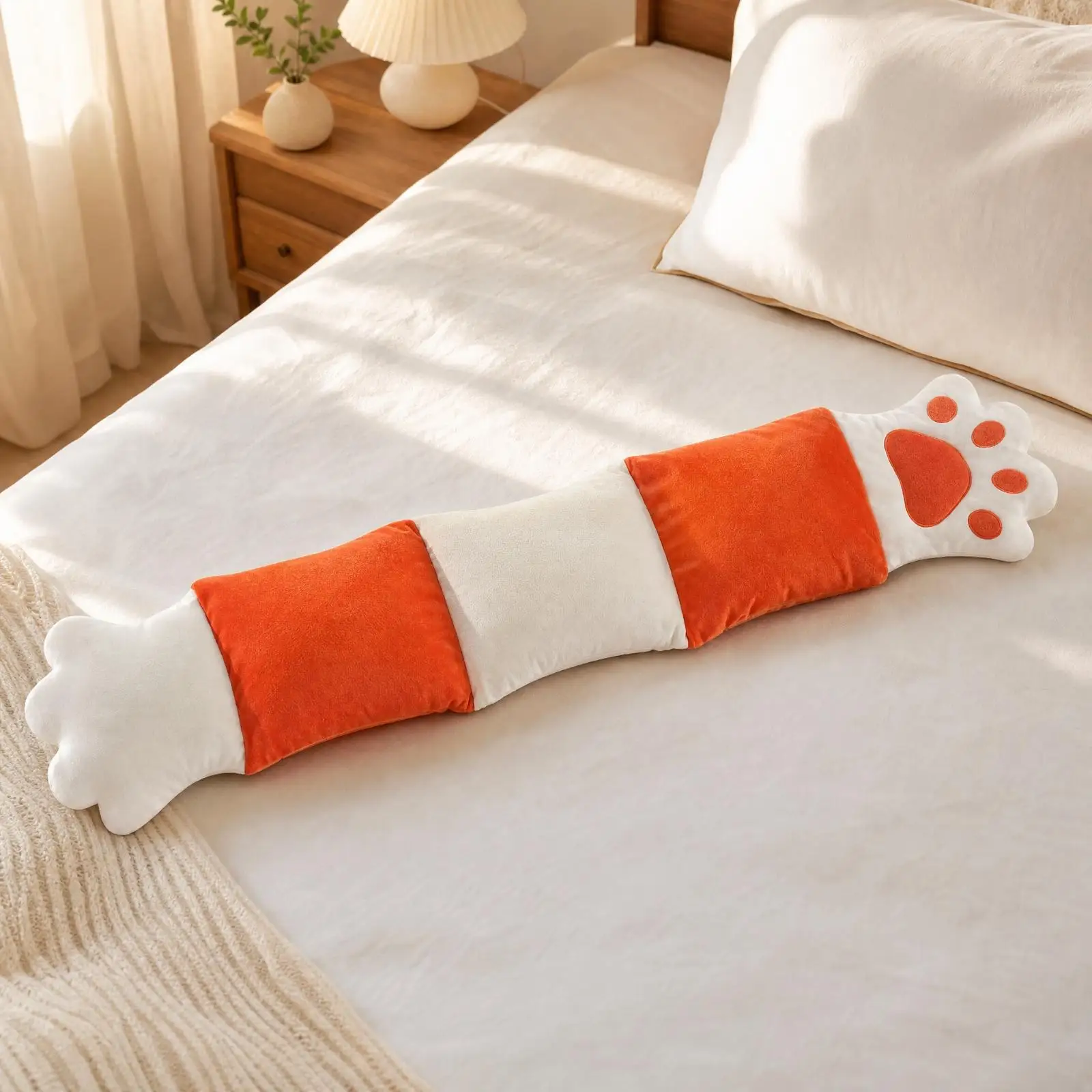 Ceinture de soutien avec coussin intérieur amovible, coussin rembourré en forme de patte de chat, oreiller de soutien dorsal souple, motif dessin animé.