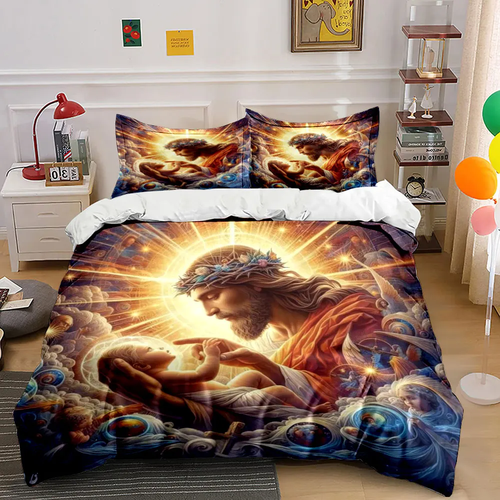 Sacred radiant scene of compassion Pattern Duvet Cover Set Digital Print Colorful Polyester Bedding with Zipper Closur for gifts