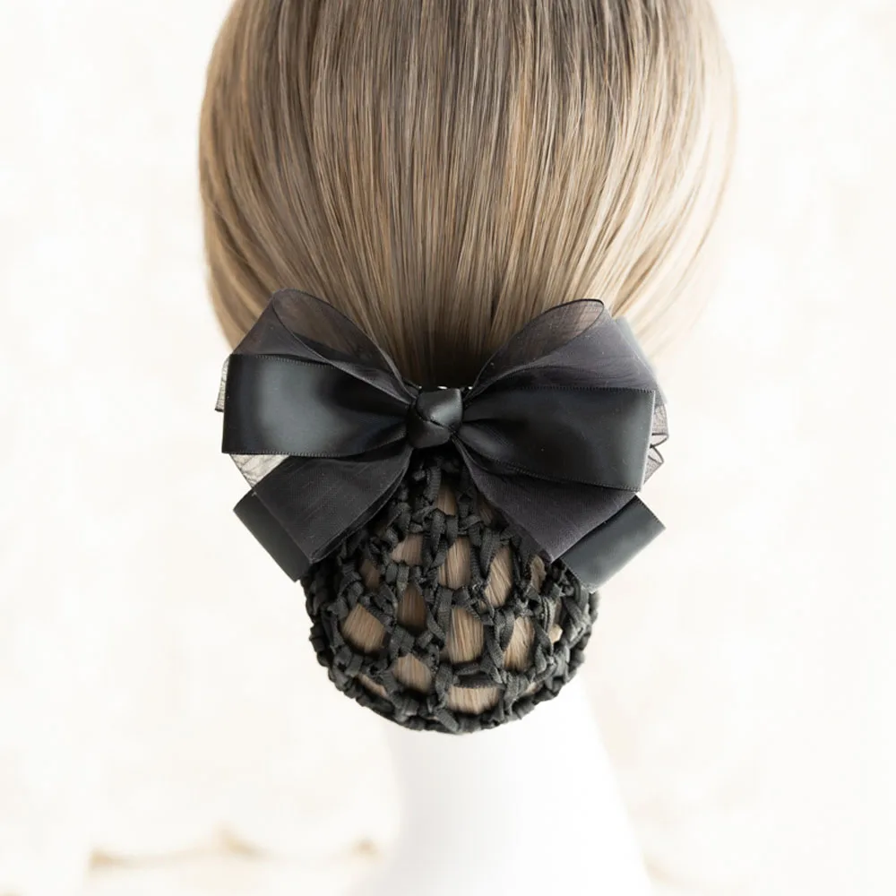 2022 Stylish Big Bows Hair Clips Hairpins Headwear Stewardess Staff Net Snood Bun Hair Accessories for Women Girls Best Gifts