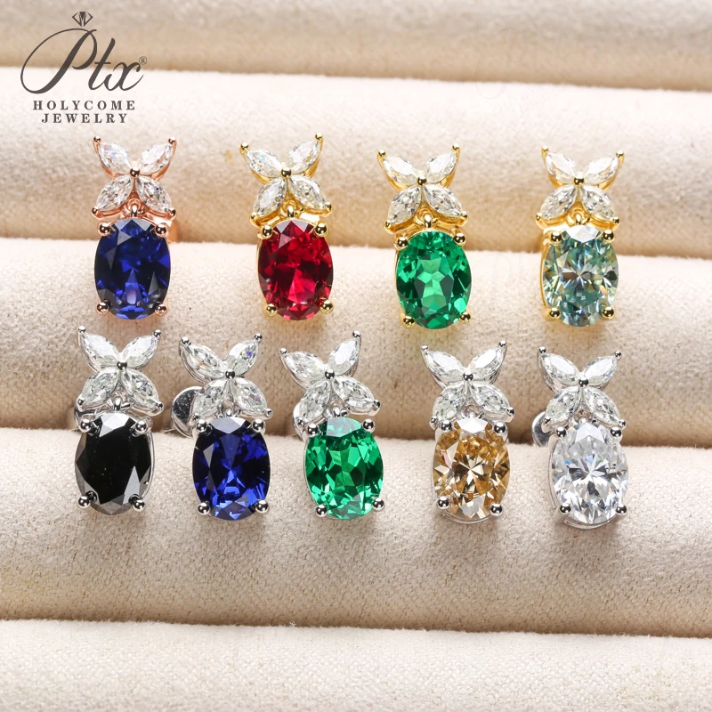 

Stud Earrings Lab Grown Moissanite Ruby Sapphire Emerald 925 Sterling Silver Pineapple Shape Anniversary Gift Hypoallergenic
