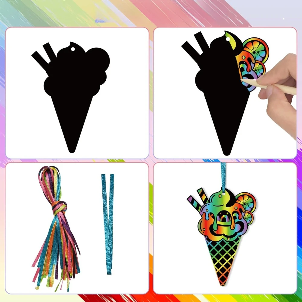 The Magic Rainbow Summer Sweet Treats Scratch-off Card hanging decoration craft is a birthday party gift for children