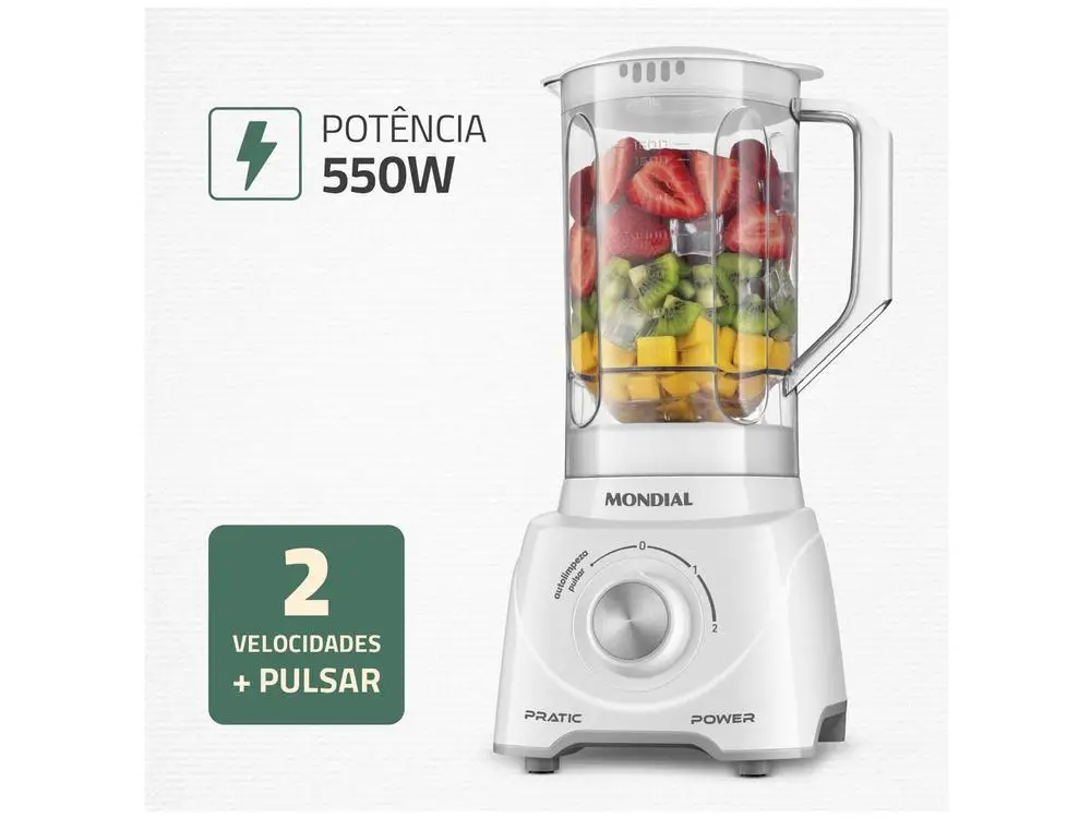 Mondial Pratic Power L-97-W 2 Speed Blender + Pulsar 550W White-220V