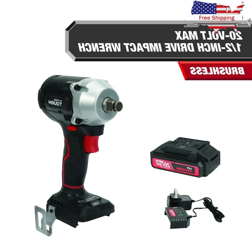 

20V Max Compact Brushless Impact Wrench with 2.0Ah Battery Charger 350ft-lbs Torque 3 Speed Settings LED Work Light Belt Clip