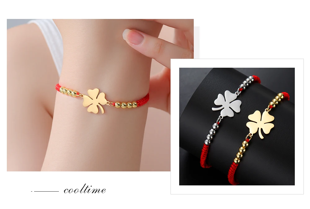COOLTIME Mode Vier Blätter Klee Armbänder Edelstahl Hand Gewebt Seil Frauen Armband Schmuck Geschenk Großhandel – Detail 11