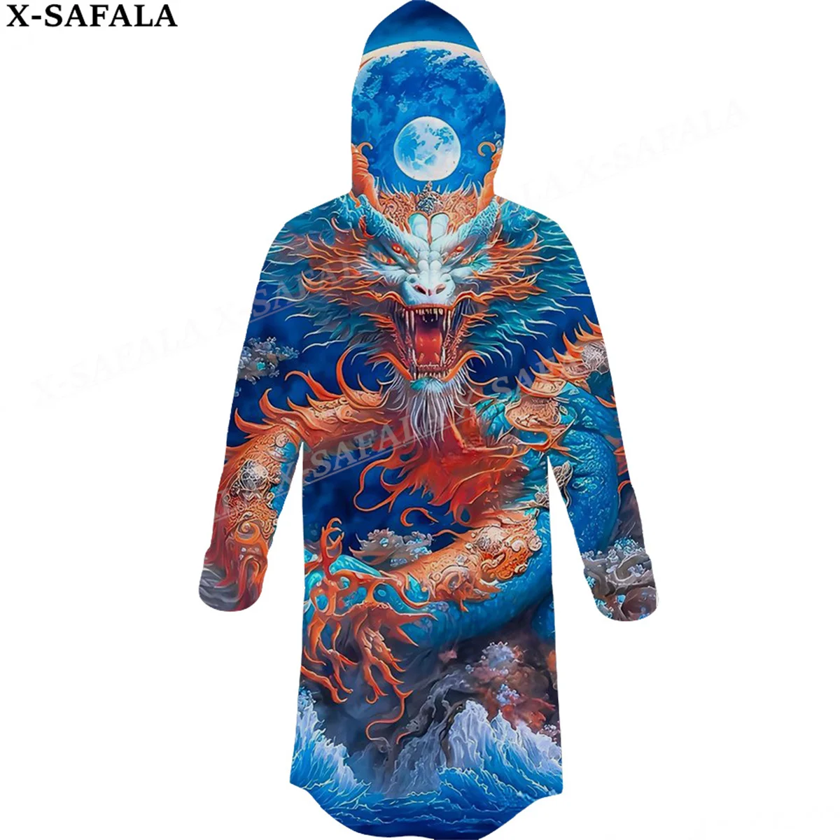 

Myth Dragon Art Moon Trippy Print Thick Warm Hooded Cloak Men Overcoat Coat Windproof Fleece Cape Robe Hooded Blanket-5