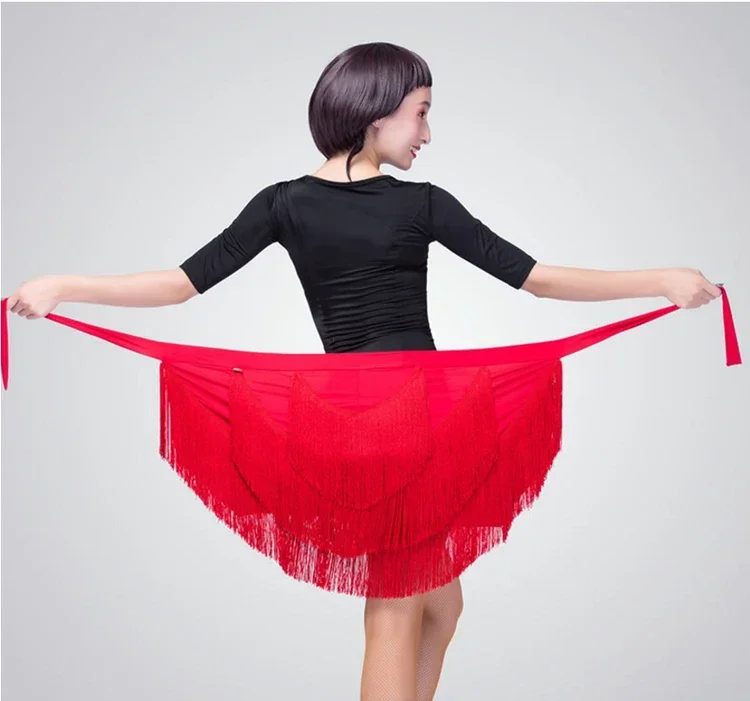 

Promotional New Style Tassels Adult CHILDREN 'S Skirt Latin Dance Clothing Women 's Hip Scarf " Practice Skirt Asymmetric Skirt