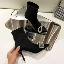 Nuova tendenza inverno stivali di lusso in cristallo scamosciato moda stivali Chelsea Goth tacchi alti scarpe caviglia 2024 stivali Casual Chaussure Femme