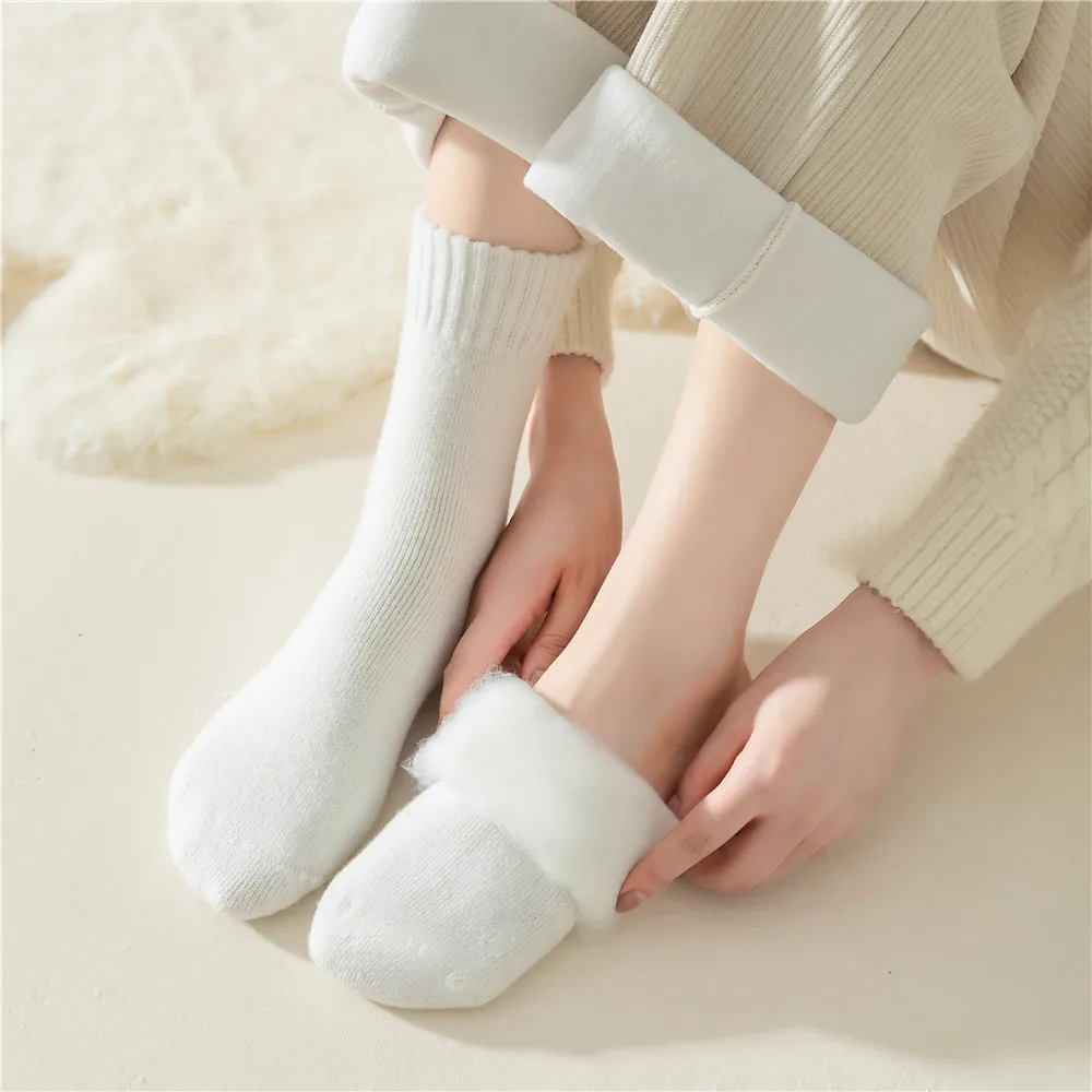 1 Pair Women Socks Wool Autumn Winter Warm Snow Markron Color Thick Plush Hairy Soft Postpartum Stockings Floor Sleep Socks