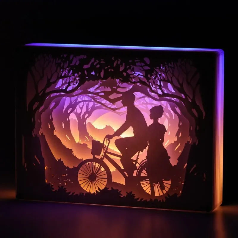 Light and shadow paper carving lamp smiled slightly, superimposed shadow paper-cut three-dimensional study, bedroom, living