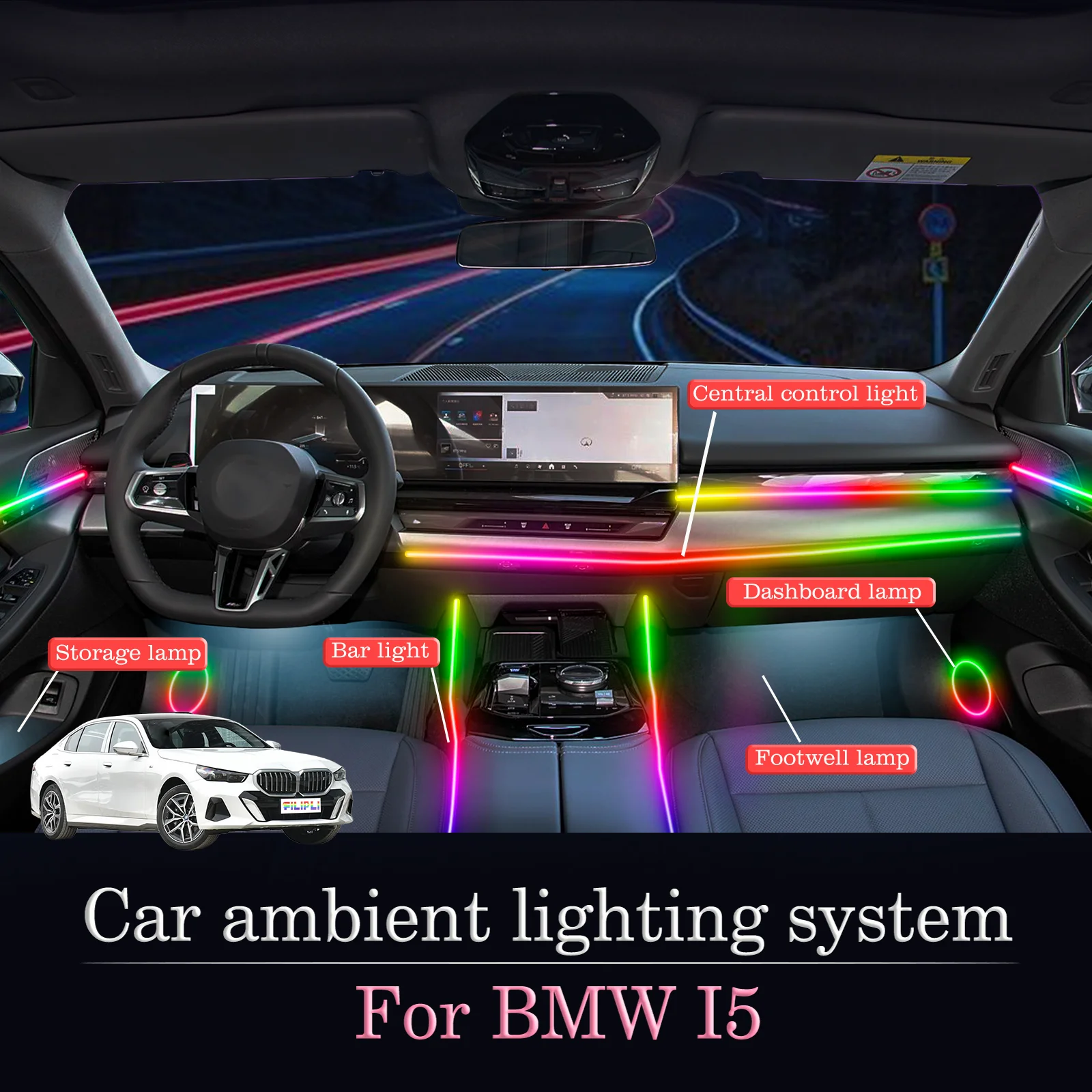 

For BMW I5 Smart Remote Control RGB 64 Colors LED Car Interior Ambient Light Energy Saving Efficient Lamp Kit