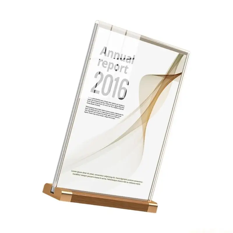 Elegant Double Layer Clear Acrylic A 5 Document Holders Frame With Golden Metal Base For Luxury Counters And Conferences